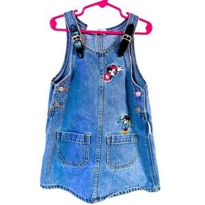 Vintage Mickey & Co Minnie Mouse Embroidered Denim Jean Jumper Dress 90's